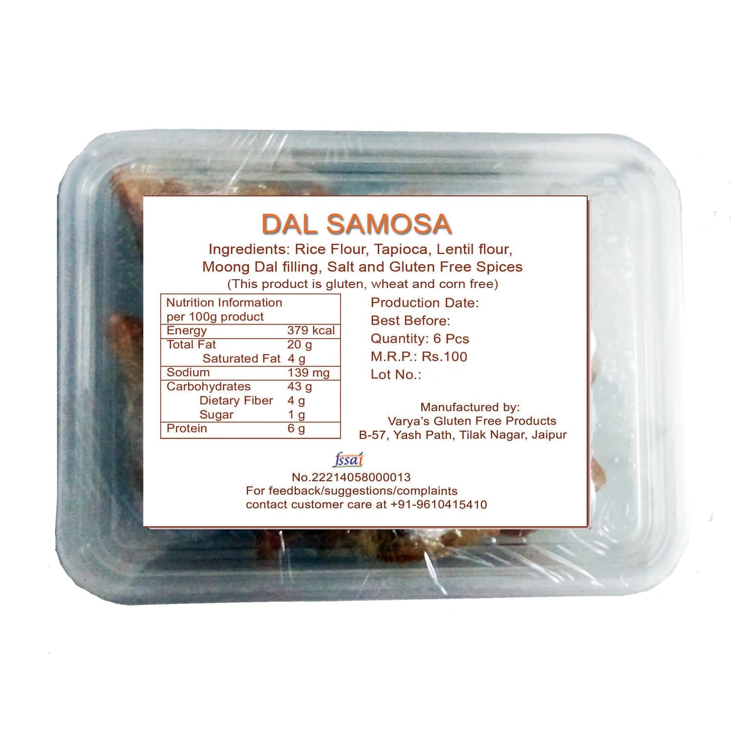 Varyas Gluten Free Dal Samosa